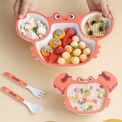 China Minimalist Environmentally Friendly Bamboo Tableware Children's Bamboo Fiber Tableware Dinosaur Cartoon Rice Bowl Baby Divided Dish for sale