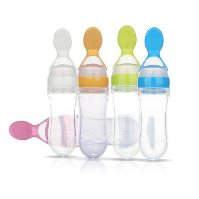 China 100% BPA Free Food Grade Silicone Baby Spoon Silicone Feeding Set Bottles Rice Paste Warmer Bottle for sale