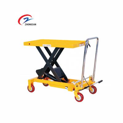 China Convenience easy operation safety 1m 2m 1 ton manul hydraulic warehouse use mobile scissor lift table for sale