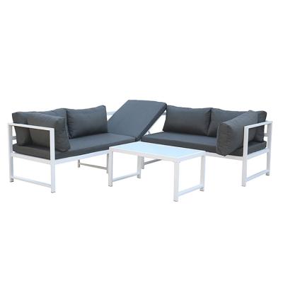 China Modern L Shape Aluminum Corner Garden Sofa Set With 6pcs Of Back Cushion for sale