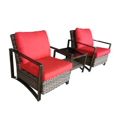 China Modern Balcony Iron Chair Rattan Outdoor Aluminum 3 Piece Bistro Set Table With Seams for sale