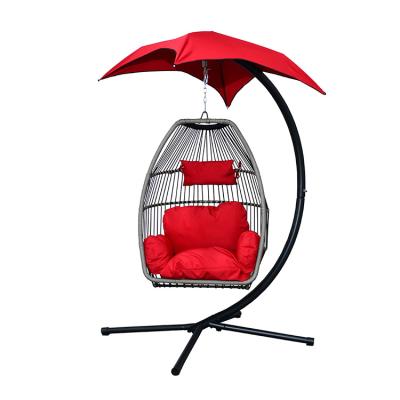 China Modern Single Outdoor Canopy Garden Egg Swing Hanging Basket Chair With Stand Indoor for sale