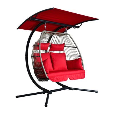 China Modern Best Seller 2 Person Rattan Double Basket Swing Hanging Chair With Umbrella for sale