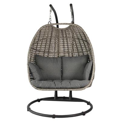 China Modern Outdoor Luxurious Double Egg Garden Swing Chair Hanging Rattan With Stand for sale