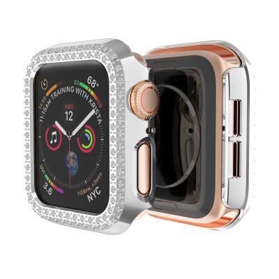 China Cover device double-row hollow diamond tempered film protective shell is compatible with Apple watch protective shell series SE/6/5/4/3/2 for sale