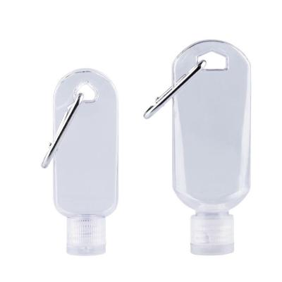 China Hot Sale Round 30ml 50ml 60ml Transparent/Clear Hand Sanitizer Empty PETG Bottle With Carabiner Clip for sale