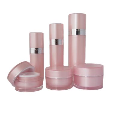 China Hot Sale Round Empty Pink 15ml/30ml/50ml/120ml/30g/50g Acrylic Pump Lotion Bottle And Cream Jar for sale