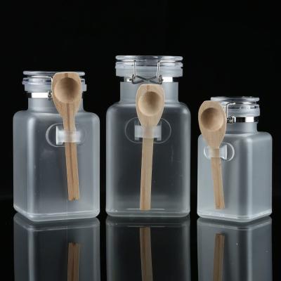 China Square 100g 200g 300ml empty matte plastic square bath salt bottle with wooden spoon for sale