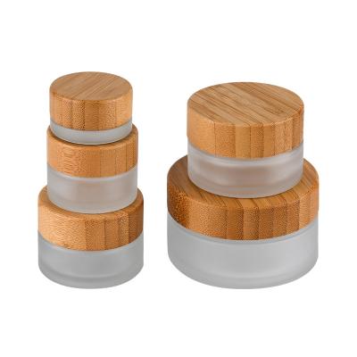 China ODM 5g 15g 30g 50g OEM Free Sample Personal Care Round Round Gel Lid Lotion Skin Cream Cosmetics Package Bamboo Wooden Glass Bottle for sale