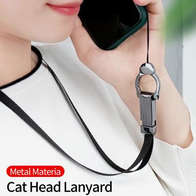 China Mobile Phone Neck Wear Strap Key Chain Safe Universal Lanyard Woven Nylon Material Rope With Cat Shape Dogleash Hook for sale