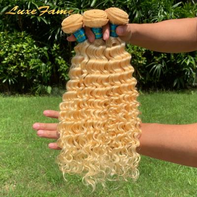 China Brazilian Hair Deepwave Soft Smooth Thick Shedding Barely Hair Bundles 613, 613 Cuticle Aligned Blonde Raw Bundles, Wholesale Price 613 7a 10a Virgin Hair for sale