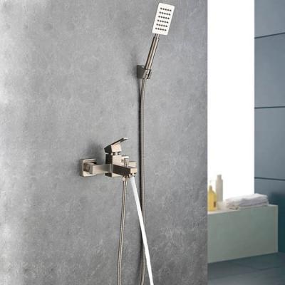 China Metered Wall Mounted Faucets Bathroom Stainless Steel Square Brushed Bathtub Shower Mixer Tap for sale