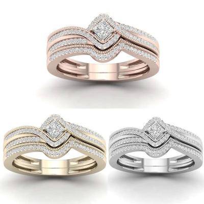 China FASHIONABLE European and American Silver Plated Wedding Diamond Ring Pair of Valentine's Day Couples Ring Set S925 for sale