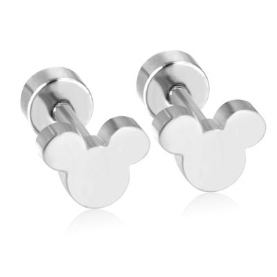 China Factory direct fashion wholesale new Mickey Head silver gold plated TRENDY two color screw plug earrings stainless steel earrings for sale