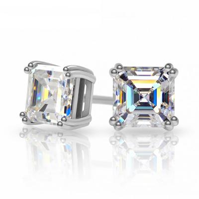 China FASHIONABLE European and American S925 Sterling Silver Mozanstone Earrings pagoda-shaped carat four-claw earrings classic simple 1 female earrings for sale