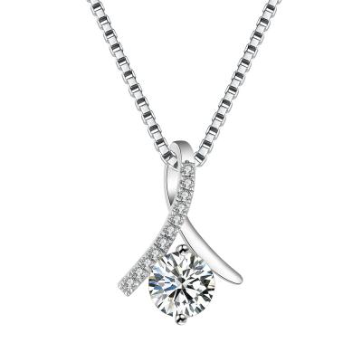 China FASHIONABLE Human Cross Shape Micro-Set Pendant Diamonds 1 Carat Moissanite Angel Wings 18K White Gold Female Necklace Box Chain for sale