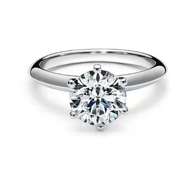 China 925 European And American Romantic Moissanite Ring Female Six Prong Wedding Ring 18K White Gold Classic Classic for sale