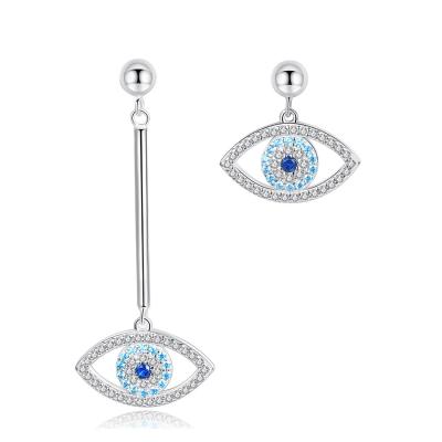 China FASHIONABLE 925 Sterling Silver Devil's Eye Earrings Temperament Female Personality Earrings Long and Short Hook Shape Jewelry for sale