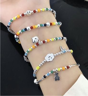 China 2022 FASHIONABLE Europe and USA CIA 925 Sterling Silver Bracelet Elastic Rope Rainbow Love Hot Selling Soft Hand Beaded for sale