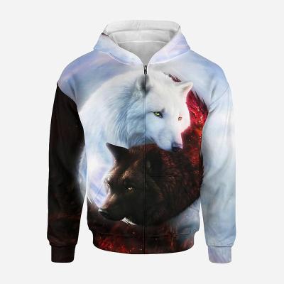 China Wolf Zip Up Hoodies Men Women Harajuku Boy Girl Custom Fashion 3D Anti-wrinkle Printed Spring Autumn Long Sleeve Hooded Sweatshirt Clothes for sale