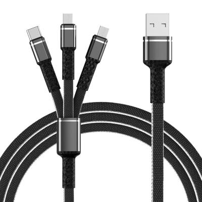 China 3 In 1 1.2m USB 2.0 Charging Cable 3A Fast Charging Type C Mobile Phone for sale