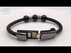 USB 2.0 Charging Cable With Beads Portable Leather Bracelet 22.5cm 480Mbps