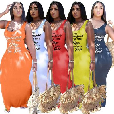 China Summer 2022 anti-static in sale letter fashionable copy plus size tank top bodycon dress women's casual outfits XL-5XL long maxis for sale