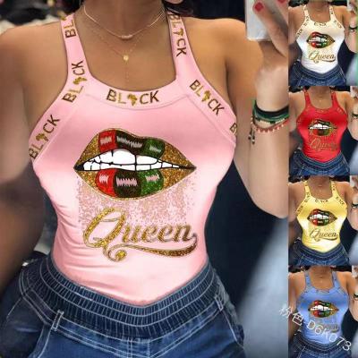 China 2022 New Designer Summer Cotton T-shirt Women's Vintage Fashion Cartoon Sleeveless O Neck Anti-Wrinkle Printed Streetwear Sheer Neck for sale