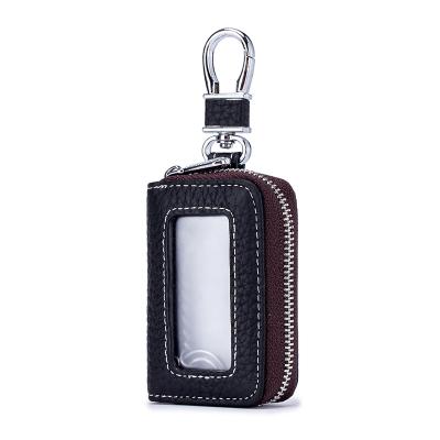 China 2021 New Design Fashion Double Key Holder Zipper Metal Hook Key Chain Car Key Lock Leather Bag for sale