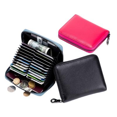 China New fashion fashion credit card leather holder for men and women protecting RFID zipper organ card holder large capacity card bag for sale