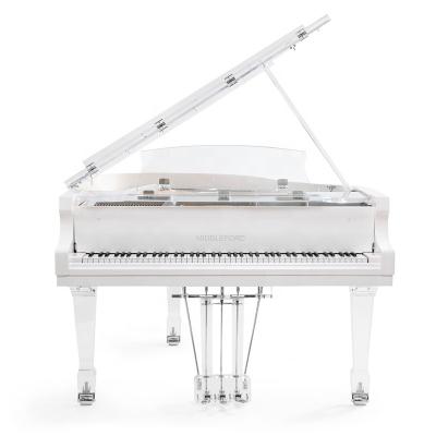 China Middleford 152cm Mechanical White Frame Transparent Baby Crystal Grand Piano with Silver Chrome Metal Parts for sale