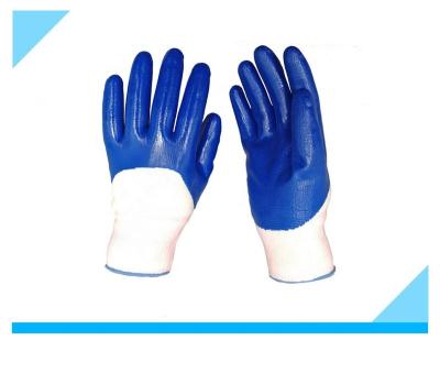 China Anti-smash 13 gauge bule nylon nitrile palm coated white work gloves for sale