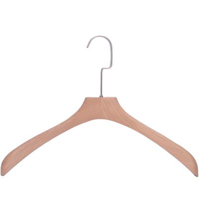 China Custom Logo Clothes Hangers Natural Color Coat Jacket Coat Hanger Wooden Hook Wholesale Hangers Eco-friendly Material for sale