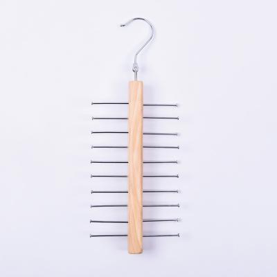 China Eco-friendly 20 bars metal tie scarf multifunctional natural wood hanger for sale