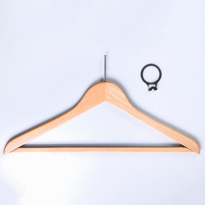 China Hotel Anti-theft Hanger Eco-friendly Material Natural Wood Hanger With Security Rings for sale