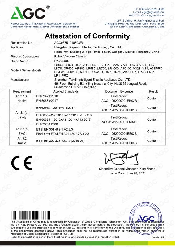 CE - Hangzhou Raysson Electric Technology Co., Ltd.