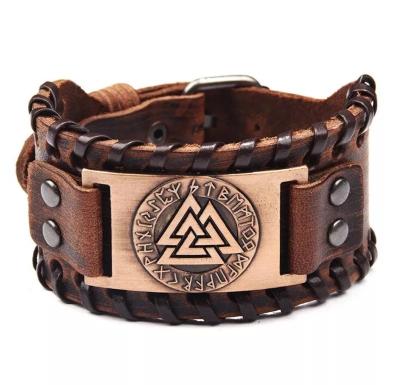 China 2020 new fashion popular punk symbol men's genuine leather European and America hand made triangle odin accessories for sale