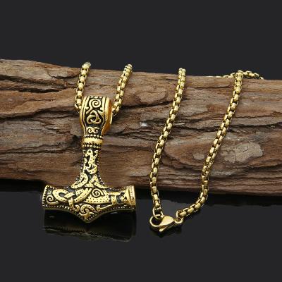 China 2020 CLASSIC Trade Assurance Vintage Viking Thor's Hammer Necklace Stainless Steel Norse Wolf Head Religious Men's Pending Accessories for sale