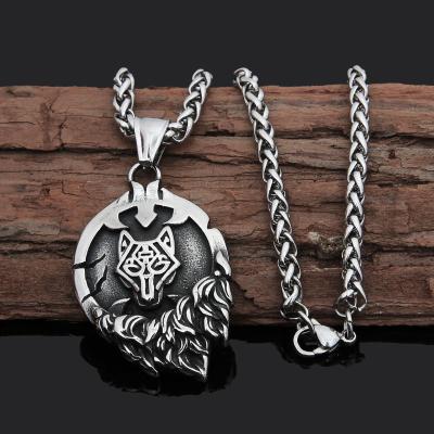 China 2022 CLASSIC Trade Assurance Vintage Viking Thor's Hammer Necklace Stainless Steel Norse Wolf Head Religious Men's Pending Accessories for sale