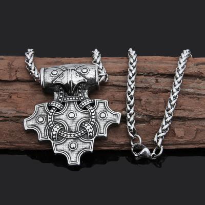 China 2022 CLASSIC Trade Assurance Vintage Viking Thor's Hammer Necklace Stainless Steel Norse Wolf Head Religious Men's Pending Accessories for sale