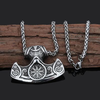 China 2022 CLASSIC Trade Assurance Vintage Viking Thor's Hammer Necklace Stainless Steel Norse Wolf Head Religious Men's Pending Accessories for sale