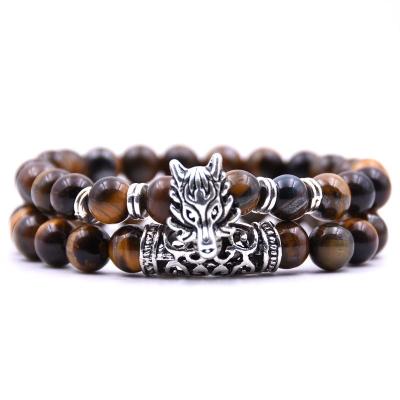 China 2020 CLASSIC 8mm Wholesale 8mm Tiger Eye Gem Stone Natural Stone Lava Bracelet Cheetah Head Men's Health Accessories Beads 2pcs/set for sale