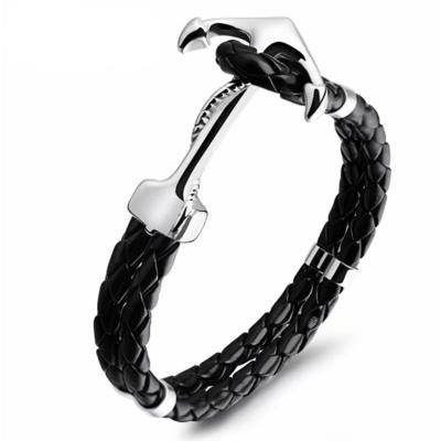 China CLASSIC 2020 new european and american light brown brown braid black punk leather bracelets for men cool stainless steel bracelets men for sale