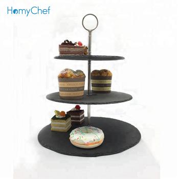 China Sustainable Natural Slate Stone Made Round 3 Tiers Harden Backing for sale