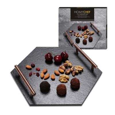 China Sustainable BSCI Fabricated Dessert New Style Natural Black Slate Serving Tray In Hexagon Shape 30*26cm for sale