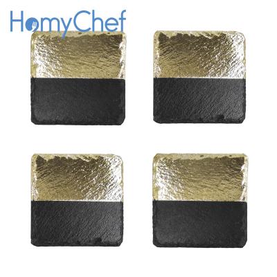 China Sustainable Manufactured Elegant Design Silver / Gold / Rose Gold Plated Square Natural Slate Coasters for sale