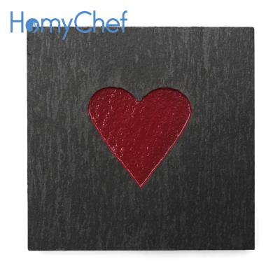 China Sustainable Manufactured Elegant Design Square Natural Slate Coasters With Engraved Heart for sale