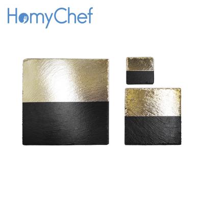 China Sustainable BSCI Fabricated Design Elegant Silver / Gold / Rose Gold Plated Square Natural Slate Plate for sale