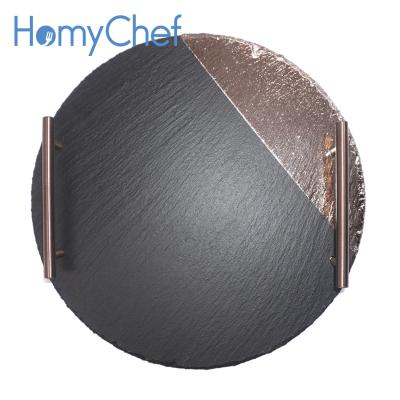 China China Factory Slate New Sustainable Direct Style Natural Black Slate Serving Tray In Round Shape for sale