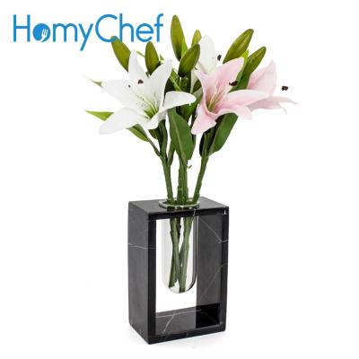 China Europe morden stone natural luxury black marble with flower vase pot marble glass vase for sale